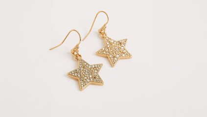 Star shaped earrings bright playful whimsical sharp shining minimal charm on plain white background