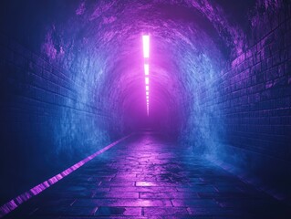 Enter the vibrant tunnel glowing with neon lights perfect for futuristic tech and gaming concepts