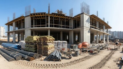 Fototapeta premium A construction site with a partially built building under construction.