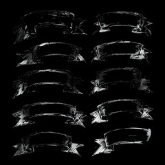 Ten hand drawn black and white banner ribbons set
