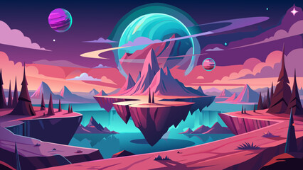 Surreal frontier landscape in bold vector style