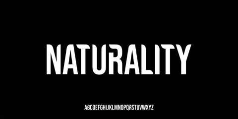 A vector illustration of a modern sans serif alphabet font featuring tall, slender, and bold letterforms. Each character features a unique curved cut, giving it a natural, futuristic feel.