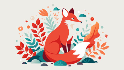Nature-inspired fox among leaves in calm flat vector Aesthetic