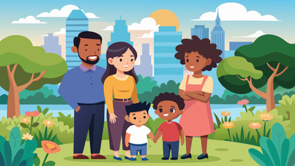 Cozy eco-lifestyle moments in a leafy city park - flat vector scene