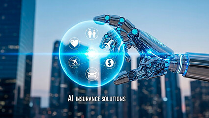 AI hand holding the concept of insurance solution.
