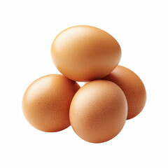 Four brown chicken eggs stacked in pile, isolated on transparent background