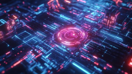 Obraz premium AI-Powered Futuristic Technology Scanning Digital Environment