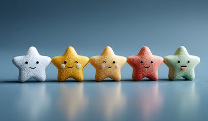 User experience five star rating product feedback service review 3d icon on customer satisfaction background of best quality online business positive rate or success support opinion excellent concept.