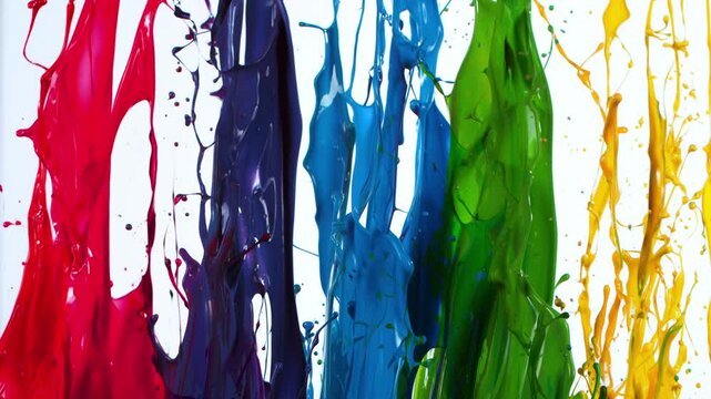Colorful Paint Splashes in Super Slow Motion Isolated on White Background, 1000fps.
