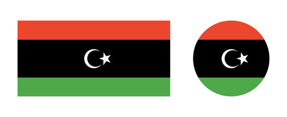 National round, rectangular flag of Libya set. Rectangle, circle flag Libya icons, badges, banners, backgrounds.