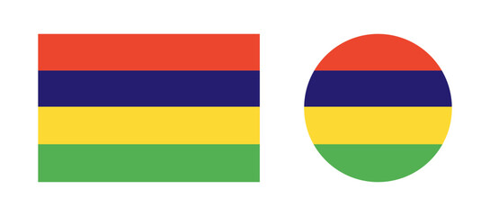 Mauritius flag icons set. Round, rectangular national flag of Mauritius badges. Flag of Mauritius circle, rectangle badges. Flag backdrops.