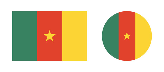 Flag of Cameroon round, rectangular icons set. National Cameroon flag circle, rectangle badge, background, banner, sign, sticker.