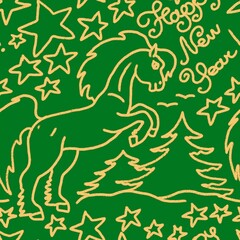 seamless pattern with horse christmas new year greeting digital illustration art 