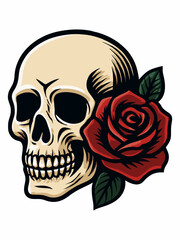 Fototapeta premium Vector illustration of a human skull with red roses