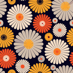 Abstract Floral Pattern with yellow and Red Flowers.