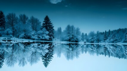 Peaceful Frozen Lake & Trees 4K Wallpaper – Minimalist Winter Nature Reflection Ultra HD