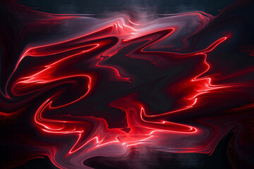 A bold, abstract image featuring red neon light ribbons swirling across a dark, smoky background. Energetic, futuristic mood suitable for tech, science, or creative design projects.

