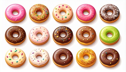 Fototapeta premium Donut Icon Set – Illustrated Dessert Collection