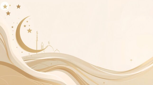 Elegant crescent moon and stars with flowing abstract waves background - Powered by Adobe