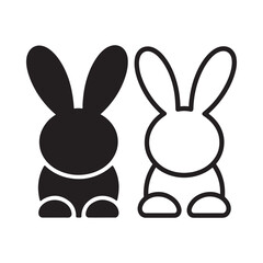 Two stylized rabbit icons one black and one white facing each other