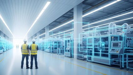Engineers inspecting server racks in a modern data center