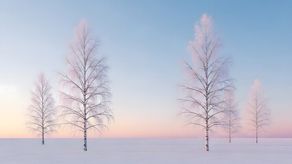 Minimalist Frosted Birch Trees in Snow 4K Wallpaper – Serene Pastel Winter Morning Ultra HD