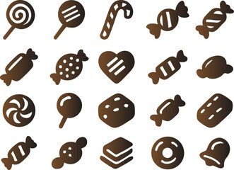 A delightful vector illustration showcasing a rich collection of chocolate and candy icons, perfect for sweet indulgence themes and dessert-related designs, ideal for culinary projects 
