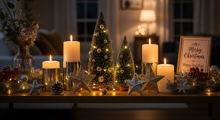 Cozy Christmas Eve Decoration with Candles and Twinkling Lights