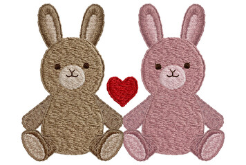 手刺繍のペアのうさぎのぬいぐるみ