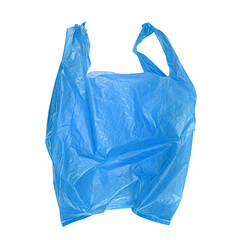 Blue plastic bag isolated on white background, clipping path