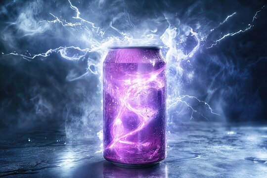 Purple can crackling with dynamic electric lightning - Powered by Adobe