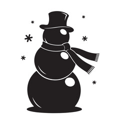 Snowman with Hat and Scarf Silhouette