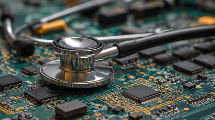 Stethoscope on circuit board healthcare technology