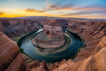 Iconic horseshoe bend of colorado river at sunset scenic nature vista arizona usa