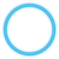 Bright Neon Blue Glowing Circle Frame on Transparent Background