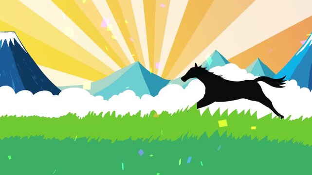 馬, 年賀状, 和風, 和柄, 新年, 動物, クリスマス, うま, ベクター, イラスト