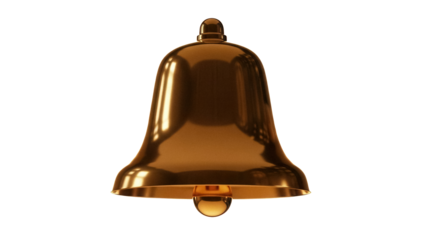 Shiny golden bell isolated PNG on transparent background, classic metal bell for holiday celebration and festive decoration