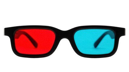 Red and cyan 3D glasses isolated PNG on transparent background, anaglyph glasses for watching movies and playing video games
