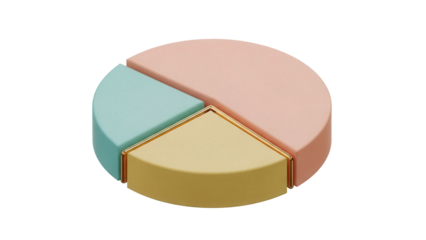 3D pie chart with pastel colors isolated PNG, business data visualization for presentations and infographics on transparent background