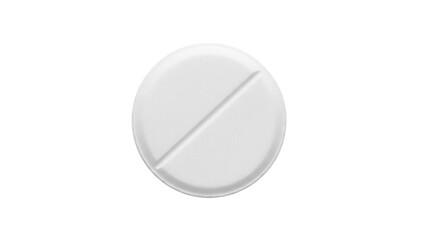 Round white pill with score isolated PNG, medication tablet for health and pharmaceutical use on transparent background