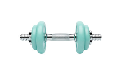 Light blue dumbbell isolated PNG on transparent background, fitness equipment for strength training...