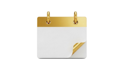 Golden calendar icon isolated PNG, reminder appointment schedule date event planning agenda organizer mockup on transparent background