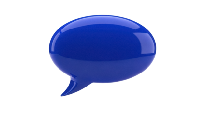 Glossy blue speech bubble PNG isolated on transparent background, communication and social media concept for graphic design and web use