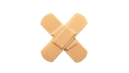 Adhesive bandages crossed isolated PNG, medical plasters for wound care and first aid on transparent background