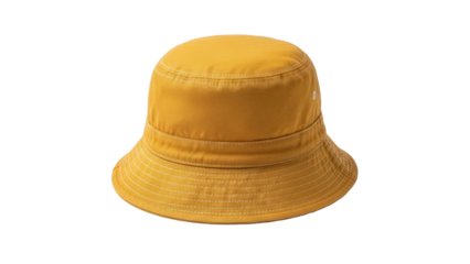 Mustard yellow bucket hat isolated PNG, stylish sun hat for summer fashion and outdoor activities on transparent background