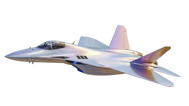 Futuristic silver fighter jet PNG isolated on transparent background, advanced military aircraft for aerospace and defense concepts