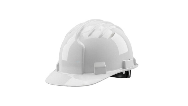 Shiny white hard hat isolated PNG on transparent background, construction safety helmet for industrial work and personal protection