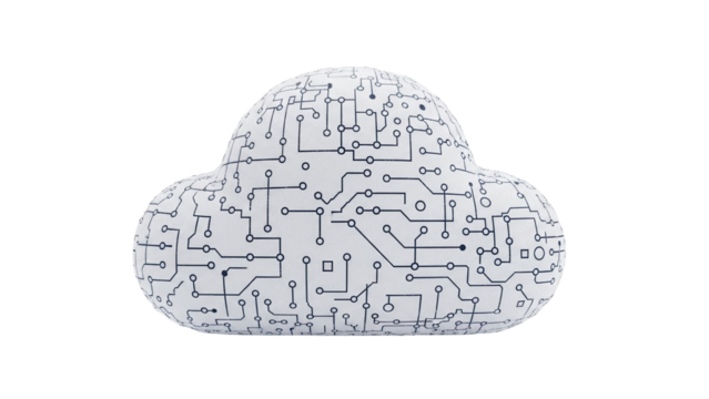 Cloud computing concept PNG isolated on transparent background, digital technology with circuit board pattern for data storage and network solutions