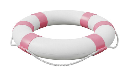 Pink and white life buoy PNG isolated on transparent background, safety equipment for swimming pool and beach rescue