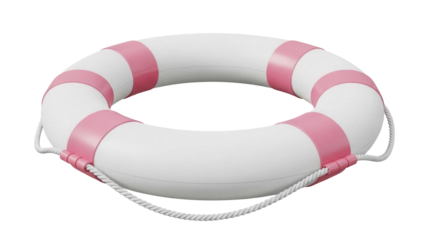 Pink and white life buoy PNG isolated on transparent background, safety equipment for swimming pool and beach rescue